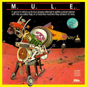 artwork on cover of game showing a mule made out of various objects and machine parts in space