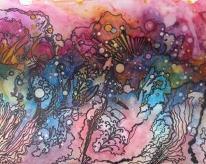 artwork of dark lines and many colors