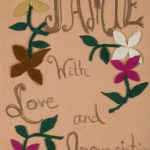 Hand-made card with the words "Jamie, With Love and Appreciation" with flowers