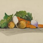 Three carrots, two turnips and, two onions lay on a table