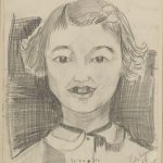 Pencil portrait of a young girl missing two front teeth