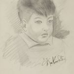 Pencil portrait of a young Japanese American boy