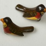 Wooden lacquer earrings of robins perched