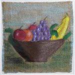 Bowl of fruit painted on a piece of textile