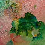 Abstract painting with pink and green colors