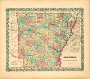 1855 Map of Arkansas with green borders