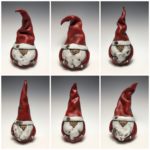 Six separate images of Santa Claus sculpture with curved hat