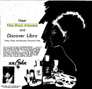 profile of woman with beauty products in foreground