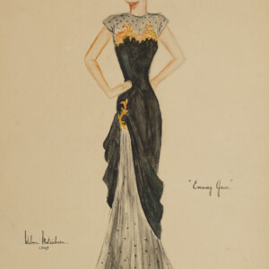 Evening Gown
Wilma Matsubara
Gouache and Paper
1943
(*2011.001.0036) Fashion design of a woman wearing a black evening gown