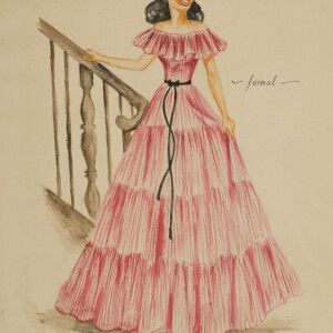 Formal
Wilma Matsubara
Watercolor and Paper
1943
(2011.001.0037) Fashion design of a woman wearing a magenta gown