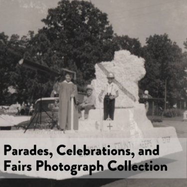 Digitized content from this collection features photographs from parades, celebrations and fairs across Arkansas from 1900-1999. Three children on parade float