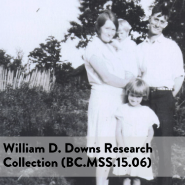 Digital content from this collection features oral histories, transcripts, questionnaires, and photographs of interviewees who lived in Arkansas during the Great Depression. white man, woman, and two children standing in front of tree