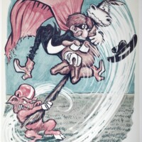 Fisher: Razorbacks over Texas Tech razorback pig holding the tail of a horse with a masked rider