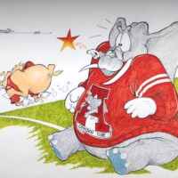 Harville: Razorbacks over Alabama an elephant looking stunned as a razorback pig runs away