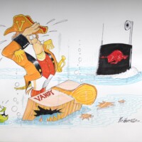 Harville: Razorbacks over Vanderbilt a captain standing in water saluting a Razorback submarine